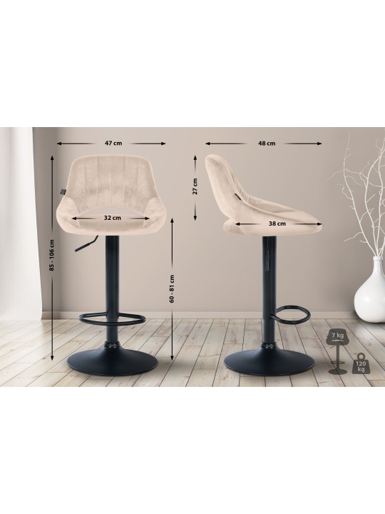 2 baarijakkaran sarja Milet velvet B, kermanvärinen 2 baarijakkaran sarja Milet velvet B, kermanvärinen
