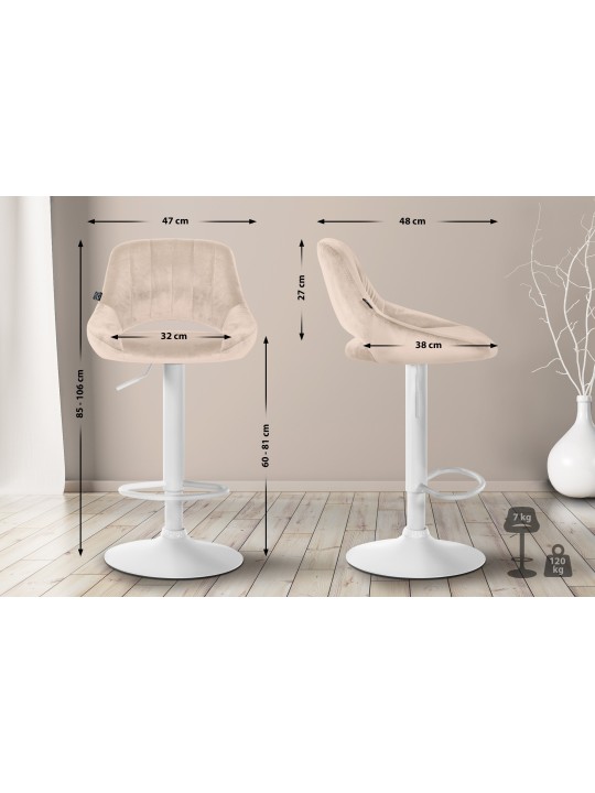 2 baarituolia Milet velvet W, kermanvärinen 2 baarituolia Milet velvet W, kermanvärinen