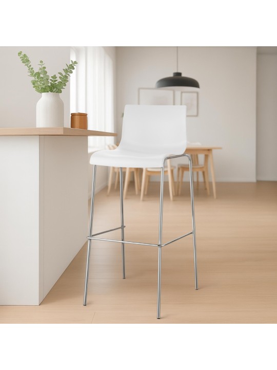 2 baarijakkaran setti Hoover muovinen 4 jalan runko kromi, valkoinen 2 baarijakkaran setti Hoover muovinen 4 jalan runko kromi, valkoinen