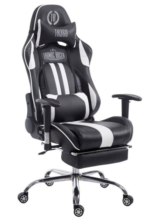 Racing-työtuoli Limit jalkatuella, musta/valkoinen