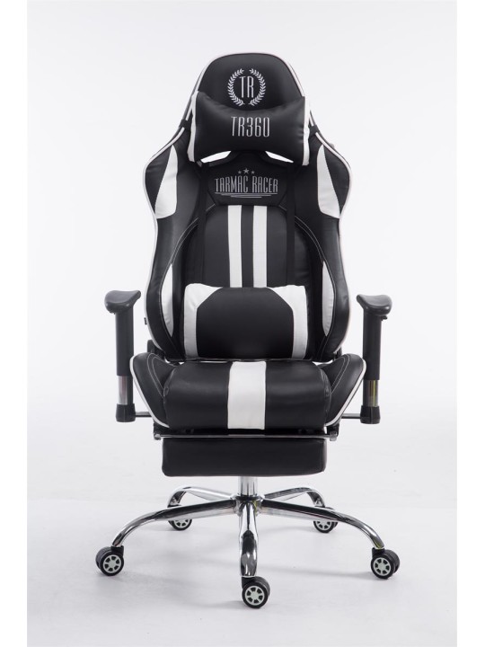 Racing-työtuoli Limit jalkatuella, musta/valkoinen