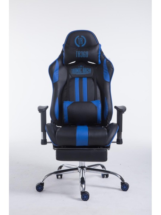 Kilpatyötuoli Limit V2 keinonahkaa jalkatuella, musta/sininen