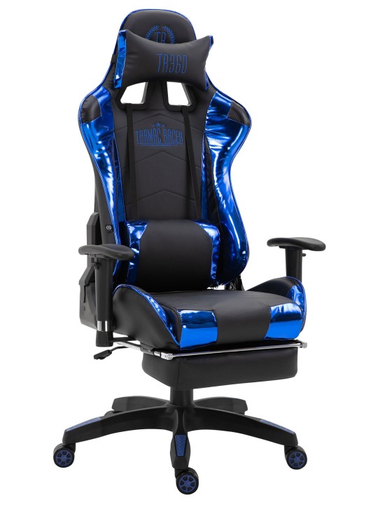Kilpatyötuoli Turbo, jossa jalkatuki kiiltävä, musta/sininen