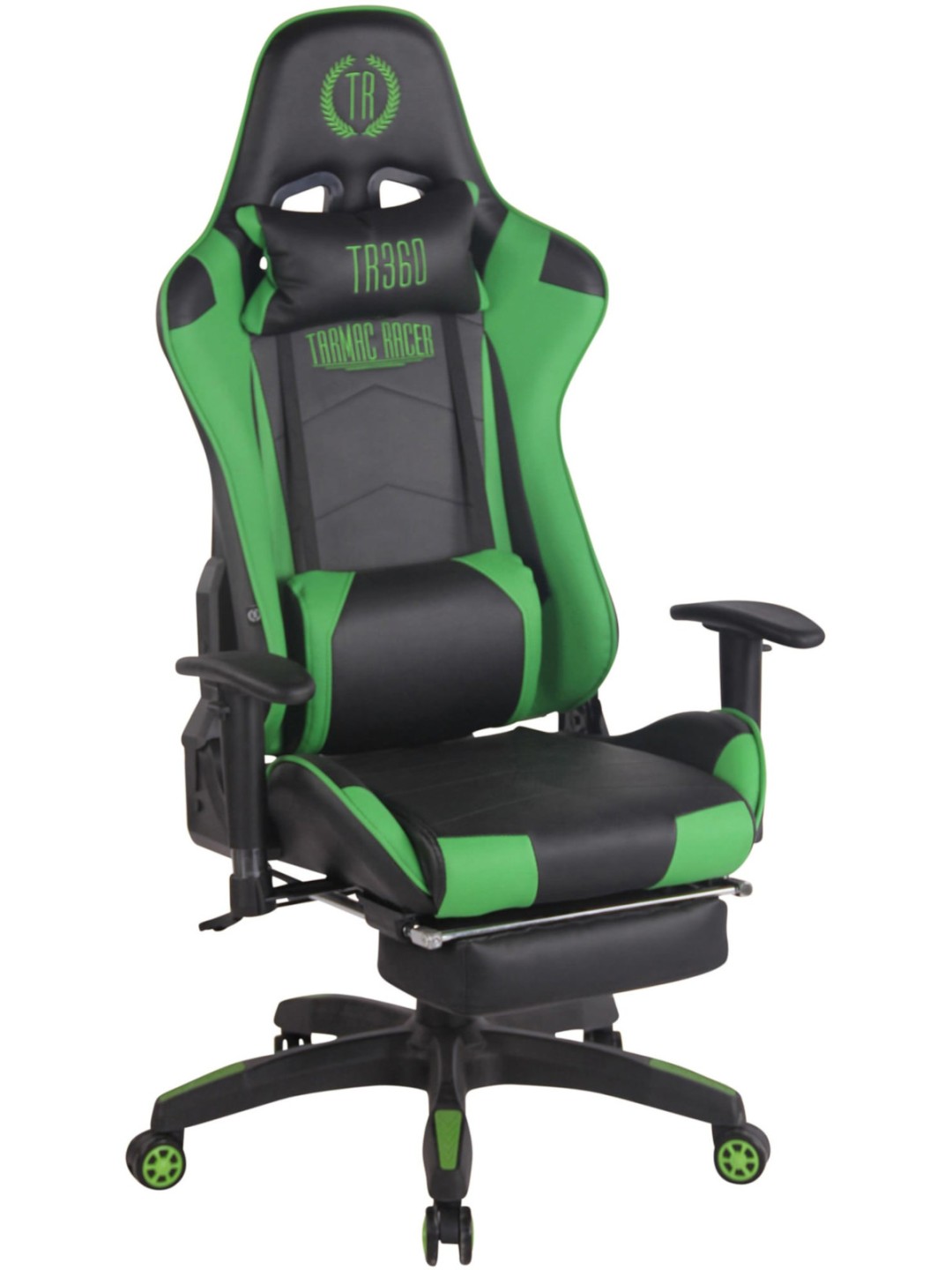 Kilpatyötuoli Turbo jalkatuella, musta/vihreä