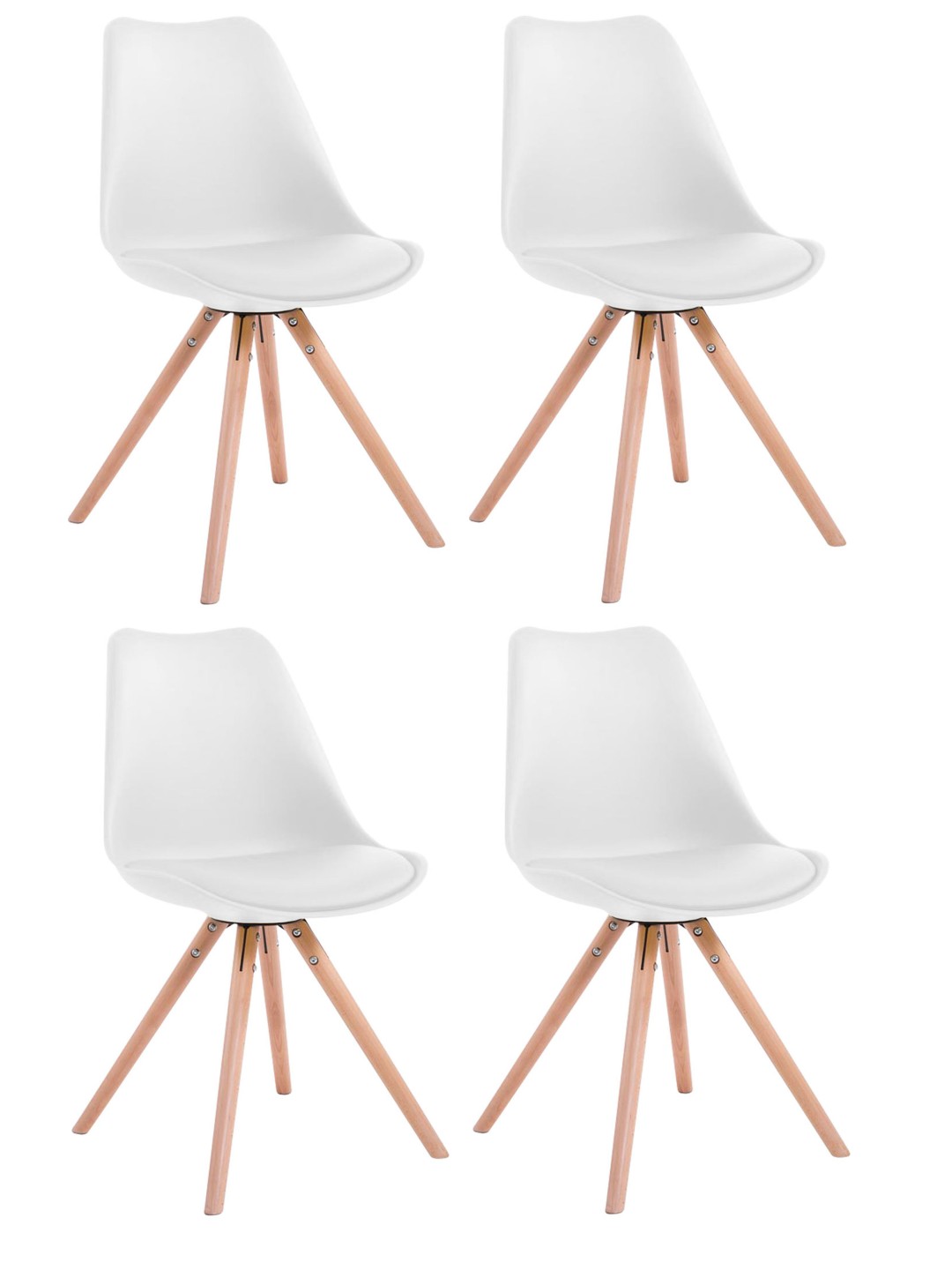 4 tuolin setti Toulouse keinonahkaa pyöreä natural, valkoinen