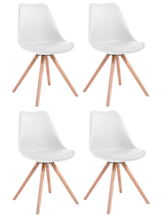 4 tuolin setti Toulouse keinonahkaa pyöreä natural, valkoinen