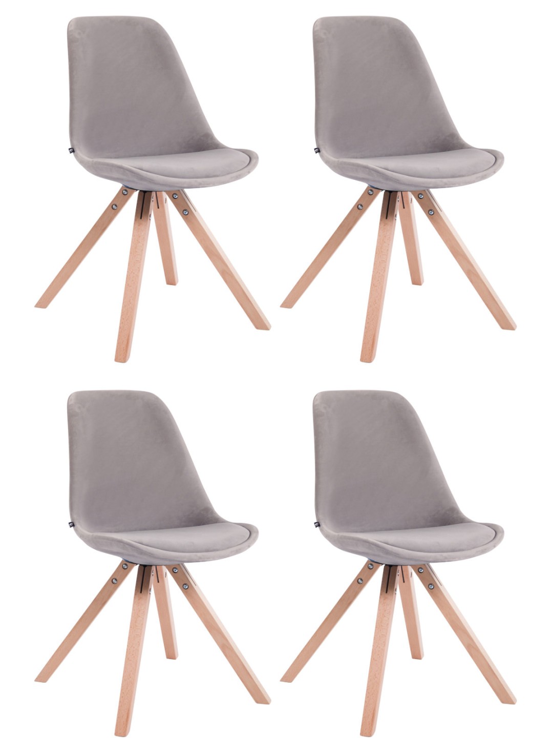 4 tuolin setti Toulouse velvet square natura, harmaa