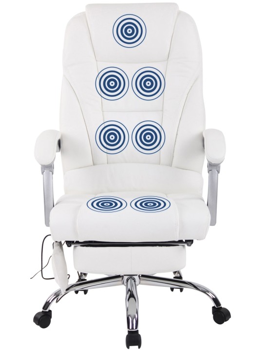 Pacific aitoa nahkaa oleva työtuoli hierontatoiminnolla, valkoinen Pacific aitoa nahkaa oleva työtuoli hierontatoiminnolla, valkoinen