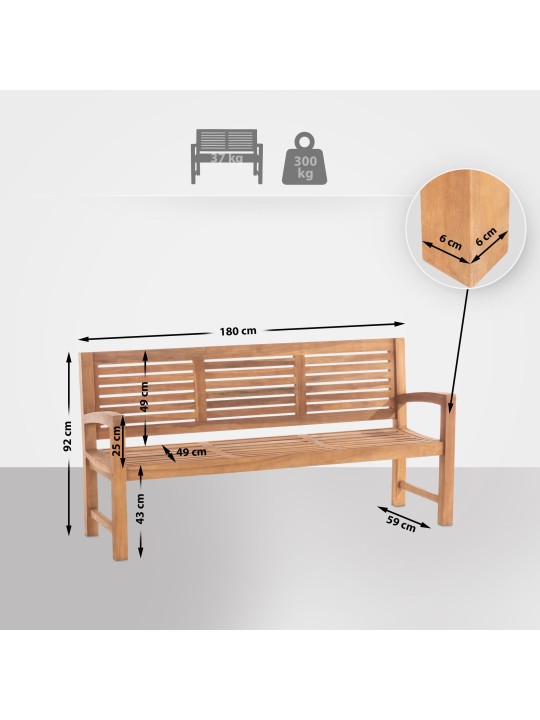 Tiikkipenkki Halden 180 cm, tiikki