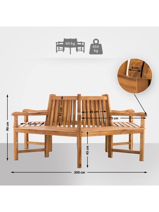 Sonja puupenkki käsinojilla 200 cm, tiikki
