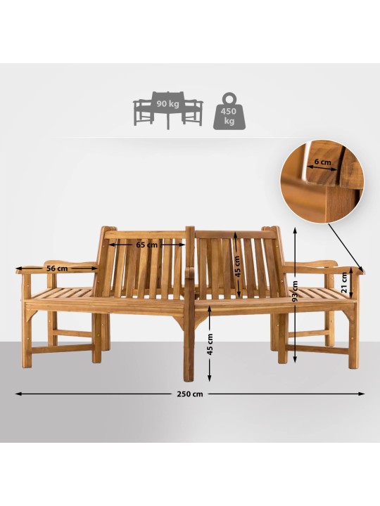 Sonja puupenkki käsinojilla 250 cm, tiikki