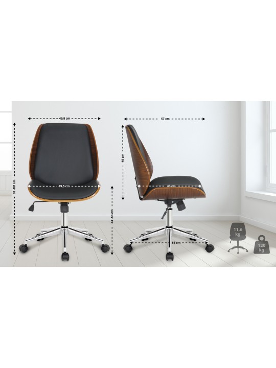 Työtuoli Mitch kromi, pähkinä/musta