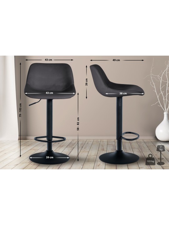 2 baarituolia loft velvet, tummanharmaa