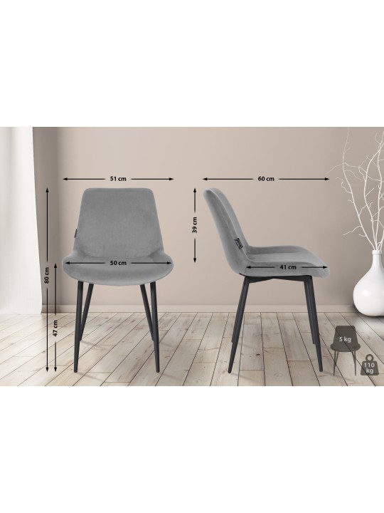 Sarja 2 ruokapöydän tuolia Victoria velvet, harmaa
