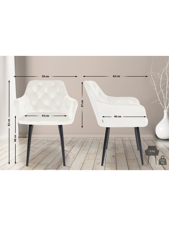 Stanley samettinen ruokapöydän tuoli, kermanvärinen