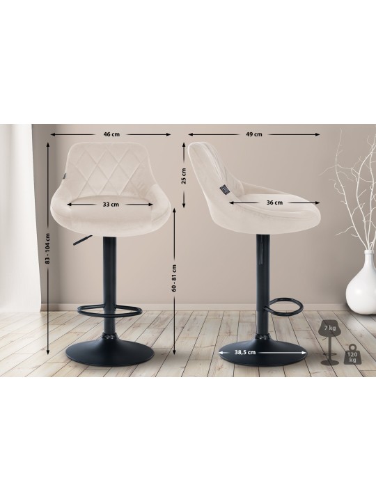 2 baarijakkaran setti Lazio velvet, kermanvärinen