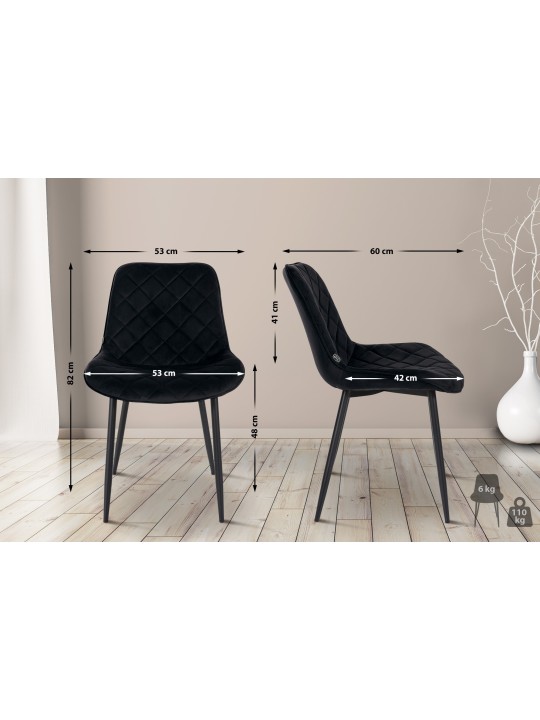 4 tuolin setti Springs Velvet, musta