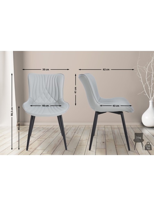 2 tuolin setti Brady keinonahkaa, harmaa