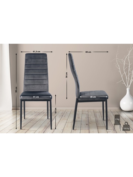 Mayfair samettinen ruokapöydän tuoli, harmaa