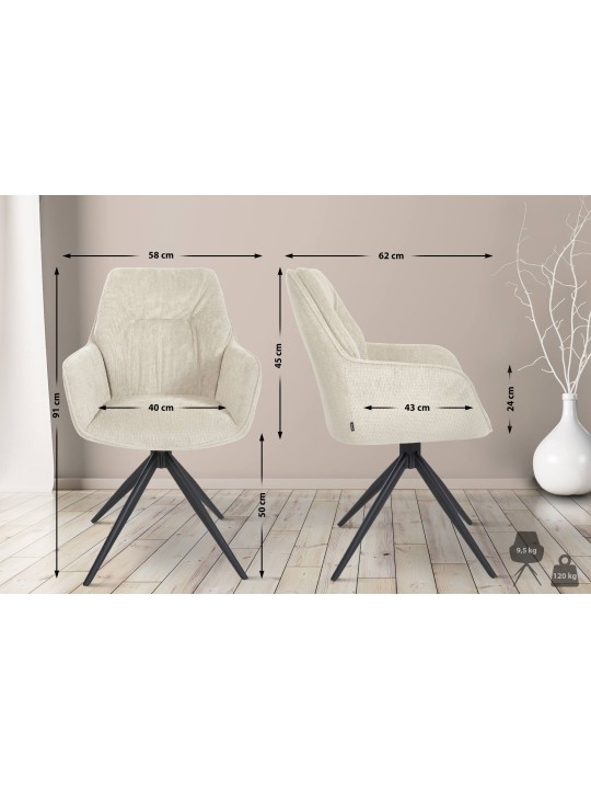 Jules kangas ruokapöydän tuoli, kermanvärinen