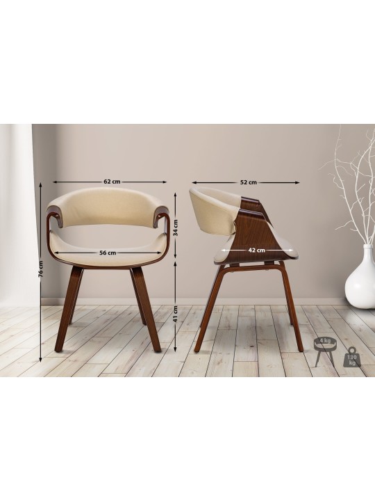 2 ruokapöydän tuolin sarja Foley Fabric, pähkinä/kermanvärinen
