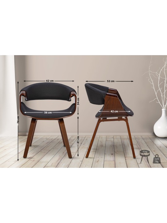 2 ruokapöydän tuolin sarja Foley Fabric, pähkinä/musta