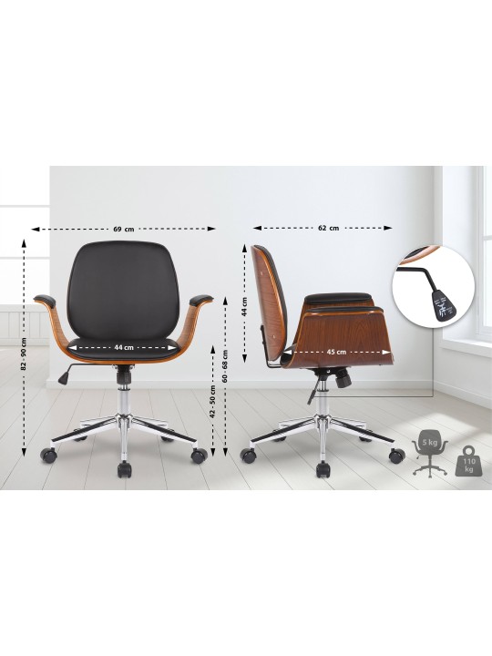 Kemberg keinonahkainen työtuoli, pähkinä/musta