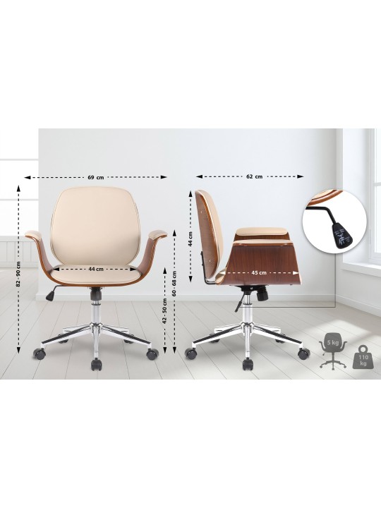 Kemberg keinonahkainen työtuoli, pähkinä/kermanvärinen