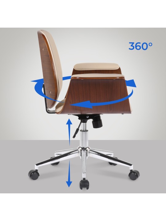 Kemberg keinonahkainen työtuoli, pähkinä/kermanvärinen