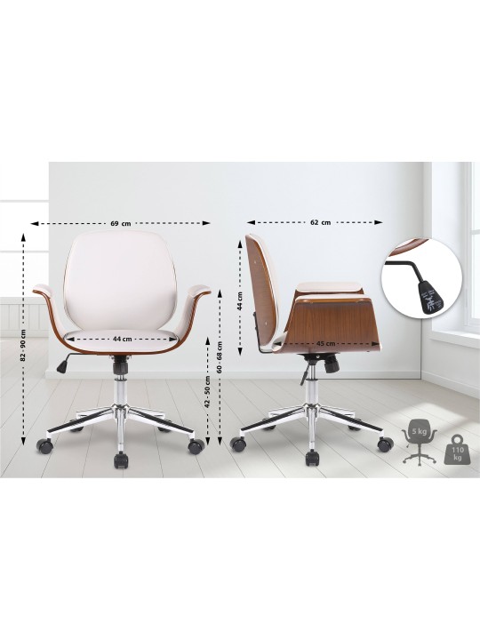 Kemberg keinonahkainen työtuoli, pähkinä/valkoinen