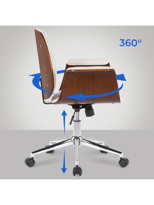 Kemberg keinonahkainen työtuoli, pähkinä/valkoinen