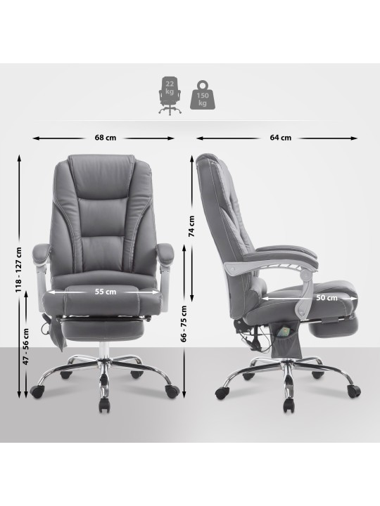 Pacific-työtuoli hierontatoiminnolla V2, harmaa