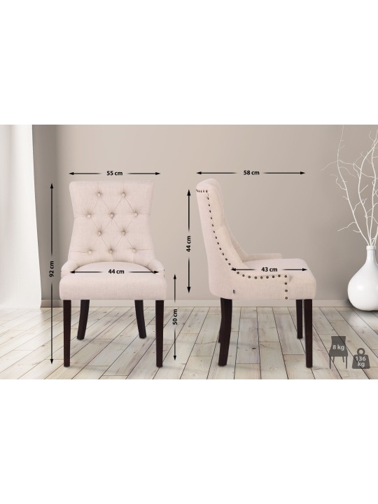 2 ruokapöydän tuolin setti Aberdeen kangas antiikki, kermanvärinen