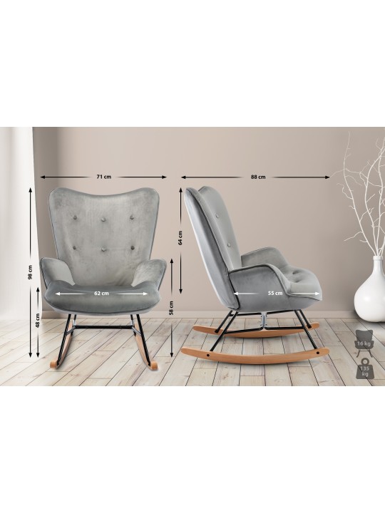 Keinutuoli Sanka samettia, harmaa