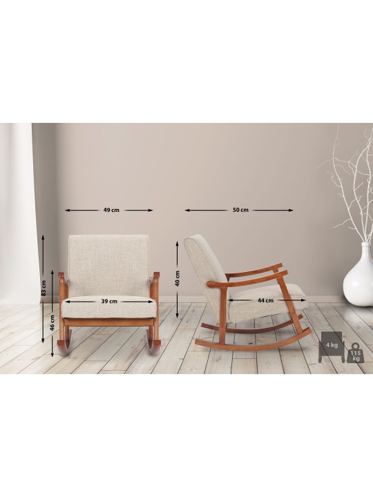 Keinutuoli Morelia kangas pähkinä, kermanvärinen