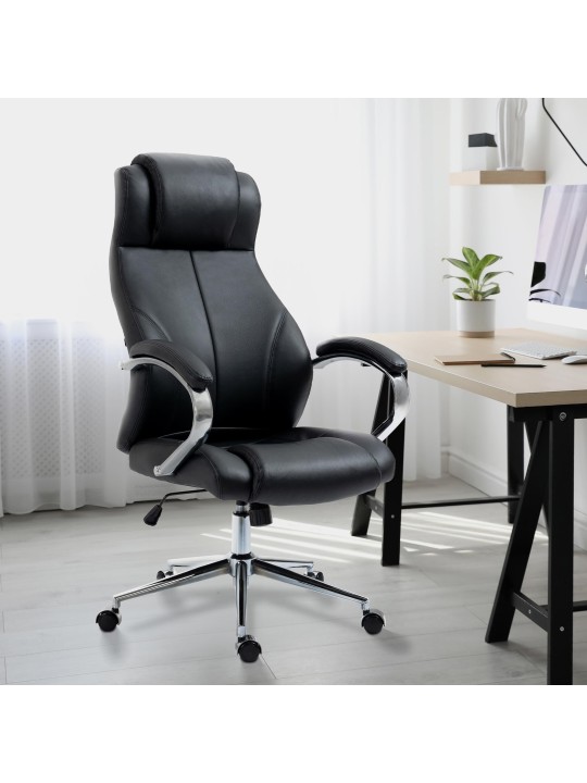 Työtuoli Salford aitoa nahkaa, musta