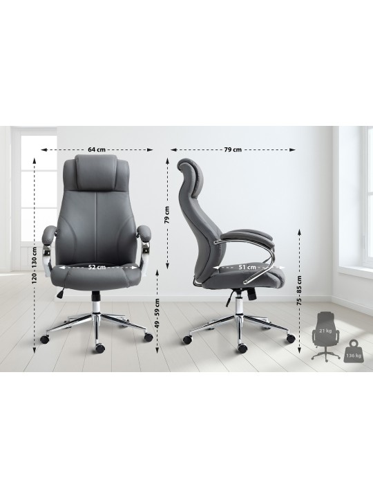 Työtuoli Salford aitoa nahkaa, harmaa