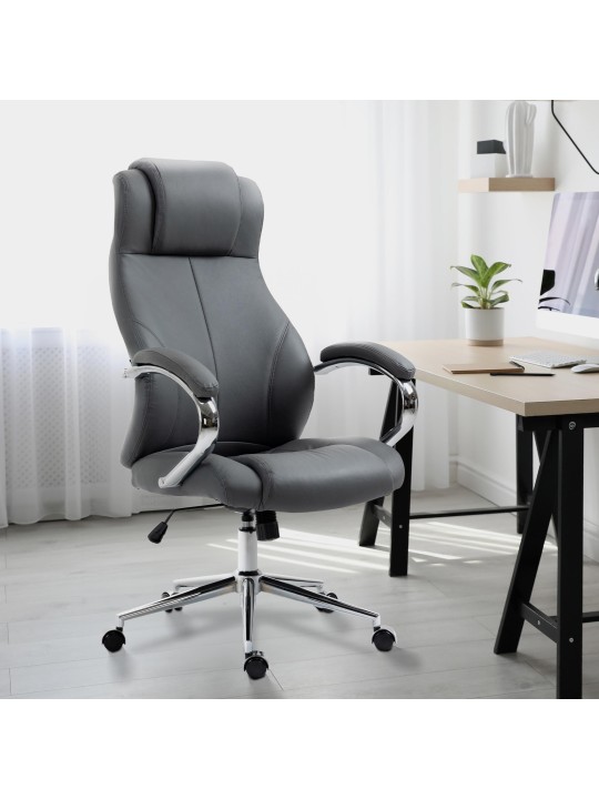 Työtuoli Salford aitoa nahkaa, harmaa