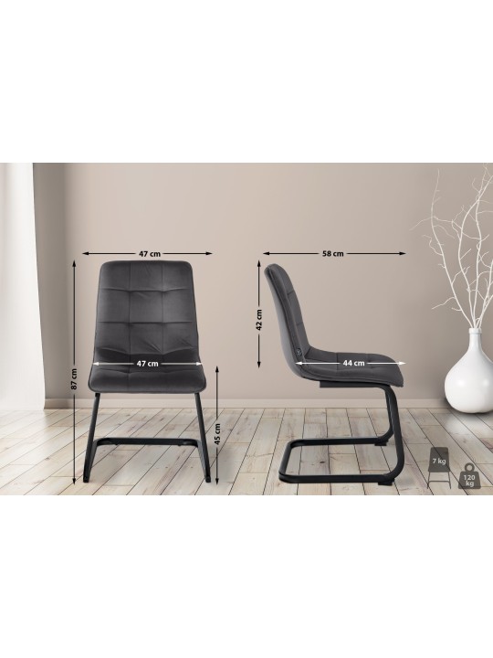 Setti 2 ruokasalin tuolia Vermont velvet, musta