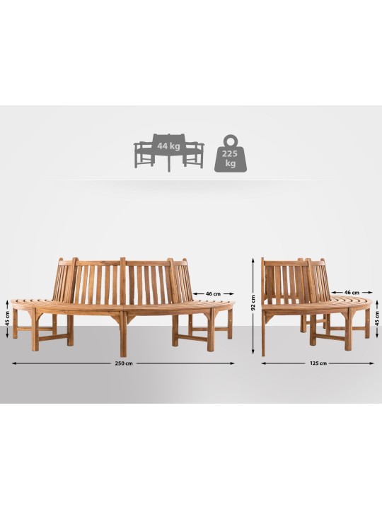 Leming-puupenkki puolipyöreä 250 cm, tiikki