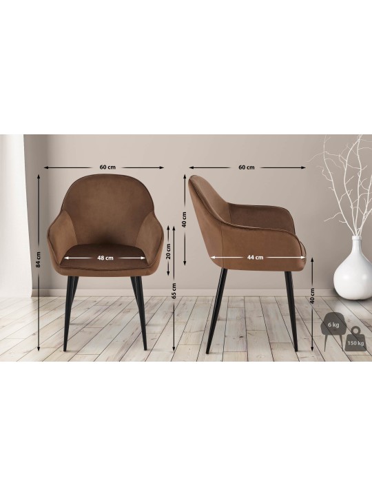 2 ruokapöydän tuolin setti Boise velvet, ruskea 2 ruokapöydän tuolin setti Boise velvet, ruskea