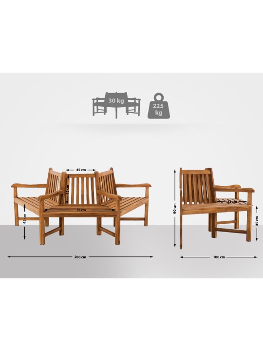 Kenna puupenkki käsinojalla puoliympyrän muotoinen 200 cm, tiikki