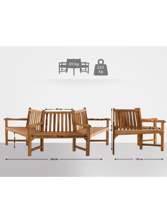 Kenna-puupenkki käsinojalla puoliympyrän muotoinen 250 cm, tiikki