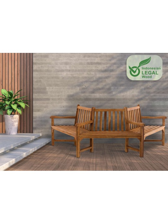 Kenna-puupenkki käsinojalla puoliympyrän muotoinen 250 cm, tiikki