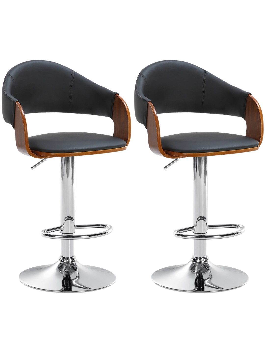 2 baarituolisarja Nilse keinonahka kromi, pähkinä/musta