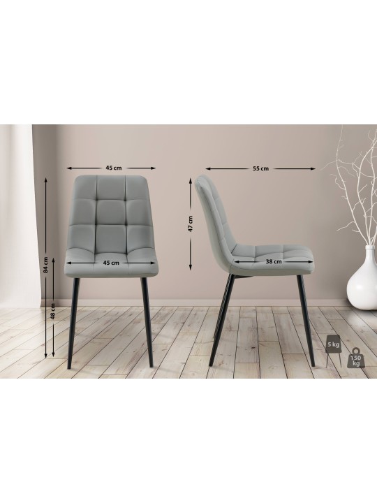 4 ruokapöydän tuolin sarja Antibes keinonahkaa, vaaleanharmaa