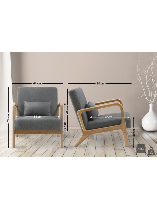 Nojatuoli Hibbing kangasta, vaaleanharmaa