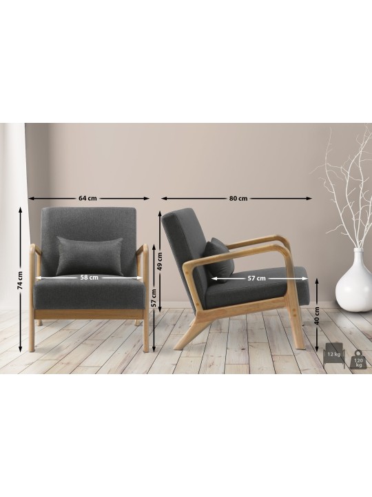 Nojatuoli Hibbing kangasta, tummanharmaa