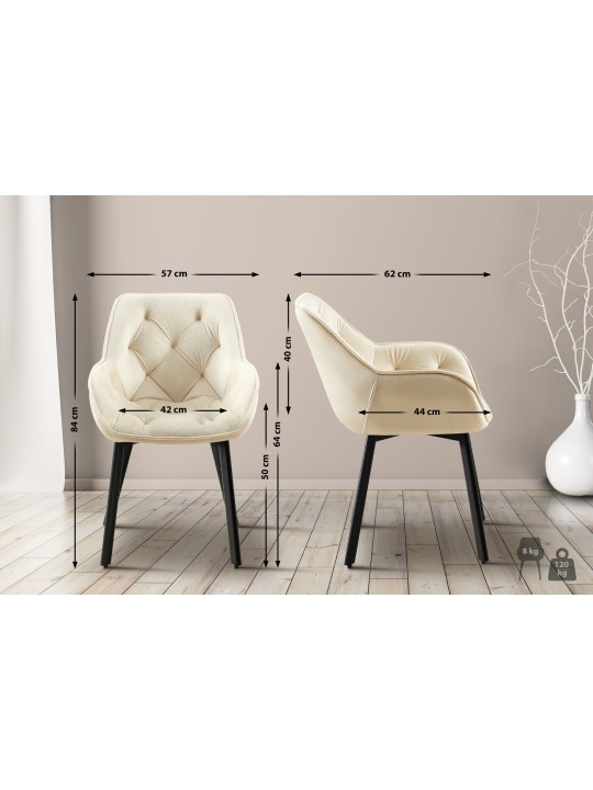 Antigo sametti ruokatuoli, kermanvärinen