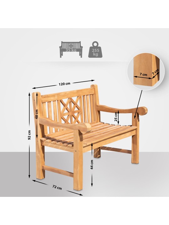 Tiikkipenkki Florida 120 cm kannella, tiikki